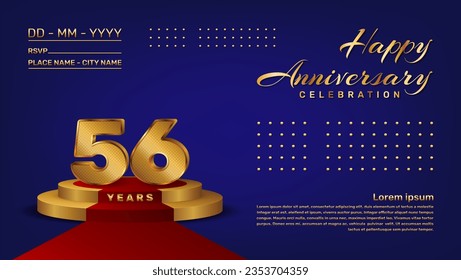 56th anniversary celebration vector template with 3D numbers style and golden stage, Vector template