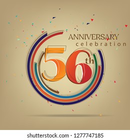 56th Anniversary colorful with brown background, for greeting cards