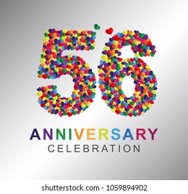 56th anniversary design logotype paper hearts multi-color for celebration.