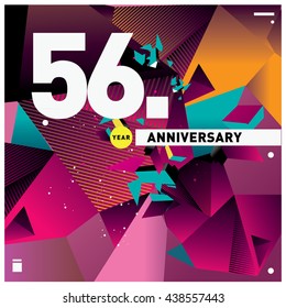 56th anniversary logo with colorful shape background. Anniversary signs illustration. Vibrant colors anniversary logo with geometric shape 