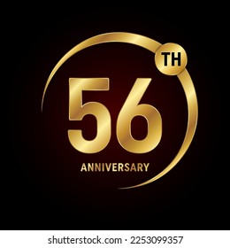 56th anniversary. Anniversary logo design concept with golden ring for anniversary celebration event, invitation card, greeting card, banner, poster, flyer, book cover. Logo Vector Template