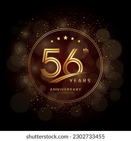 56th anniversary logo with gold double line style decorated with glitter and confetti Vector EPS 10