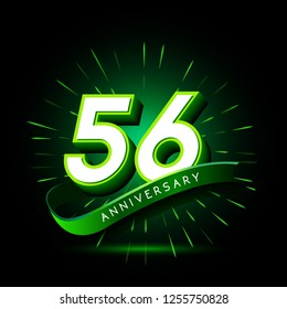 56th anniversary neon text vector design template. green number neon logo, light banner design element colorful design trend, night bright advertising neon text anniversary event party template