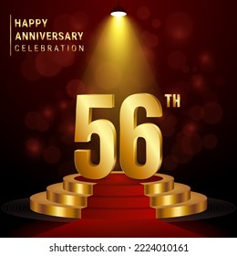 56th Anniversary. Perfect template design with golden podium for celebration events, weddings, greeting cards and invitation cards. Vector illustration
