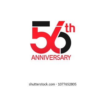 56th anniversary red and black design simple isolated on white background for celebration