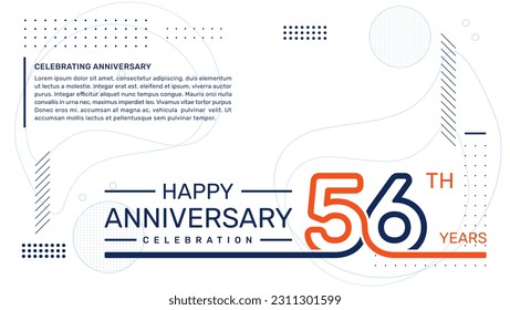 56th anniversary template design with abstract background, vector template