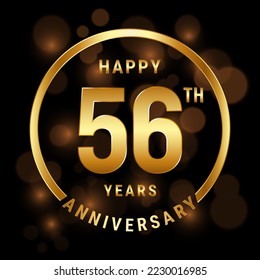 56th Anniversary. Anniversary template design with gold ring for celebration event, wedding, invitation and greeting card. Vector illustration