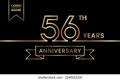 56th Anniversary template design with gold color for celebration event, invitation, banner, poster, flyer, greeting card. Line Art Design, Vector Template