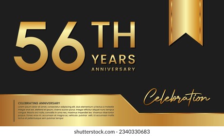 56th anniversary template design in gold color isolated on a black and gold background, vector template