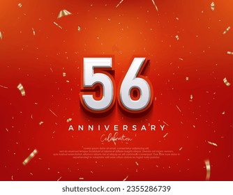 56th Anniversary. with white 3d numbers on fancy red background. Premium vector background for greeting and celebration.