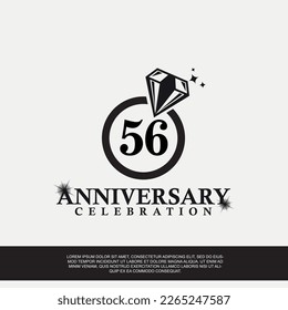 56th year anniversary celebration logo with black color wedding ring vector abstract illustration design