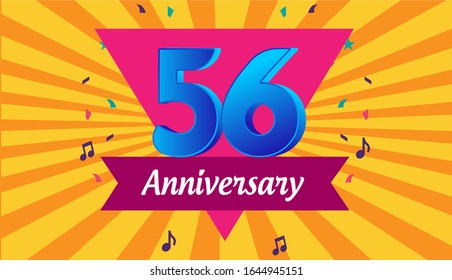 56th years anniversary celebration emblem. vector illustration template design for web, flyers, poster, greeting & invitation card