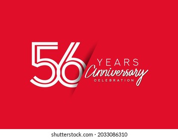 56th Years Anniversary celebration logo, flat design isolated on red background.