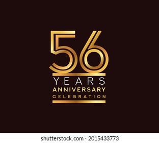 56th years anniversary celebration logotype. Anniversary logo with golden and silver color isolated on black background, vector design for celebration, invitation card, and greeting card