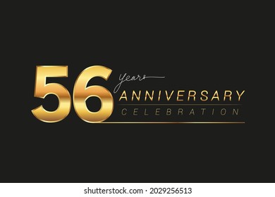 56th years anniversary celebration logotype. Anniversary logo with golden and silver color isolated on black background, vector design for celebration, invitation card, and greeting card.