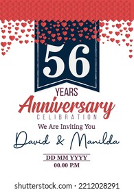 56th Years Anniversary Logo Celebration With Love for celebration event, birthday, wedding, greeting card, and invitation
