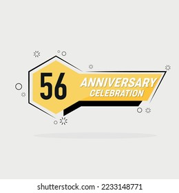 56th years anniversary logo, vector design with yellow geometric shape with gray background .
