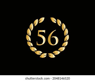 Plantilla de logotipo del anillo de aniversario de los 56 años. Logo Del 56º Aniversario Con Anillo De Oro Aislado En Fondo Negro, Para El Cumpleaños, Aniversario Y Celebración De La Compañía