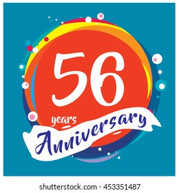 56th years greeting card anniversary with colorful number and frame. logo and icon with circle badge and background