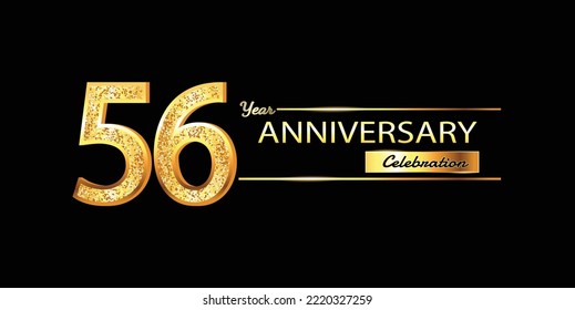 Celebración del 56 Aniversario Diseño vectorial. Celebración del 56° Aniversario. Banner de lujo de oro de la celebración del 56º aniversario con brillantes 3D. Aniversario del vector