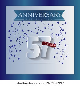 57 Anniversary template design white and blue color with a bright blue background