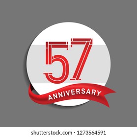 57 anniversary with white circle and red ribbon for celebration event