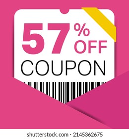 57% Coupon promotion sale for a website, internet ads, social media gift 57% off discount voucher. Big sale and super sale coupon discount. Price Tag Mega Coupon discount with vector illustration.