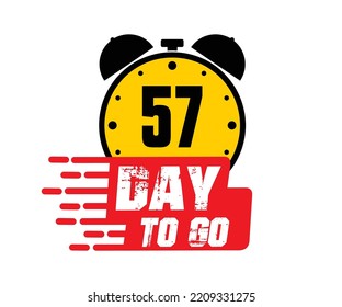 57 Tage zu gehen Vektorgrafik mit netter Schriftart und kombinierter Wecker-Uhr