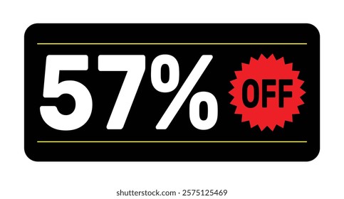 57% discount tag. icon vector Black, white and rad rectangular shape