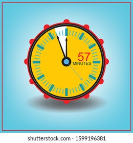 57 Fifty Seven Minutes Clock Icon. Vector Time Symbol With Blue Background