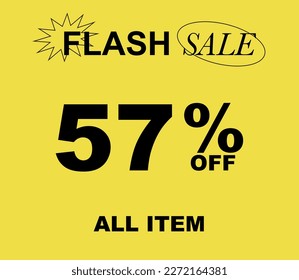 57% Flash sale Special Offer vector art illustration on yellow background. Eps 10