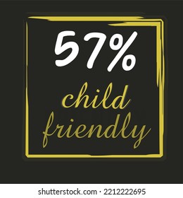 57% GMO percentage, child friendly vector art illustration of brown square sign label with yellow and white letters