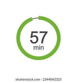57 min Digital Countdown Timer Vector Icon. 57 min Stopwatch Analog or Digital Timer Illustration.