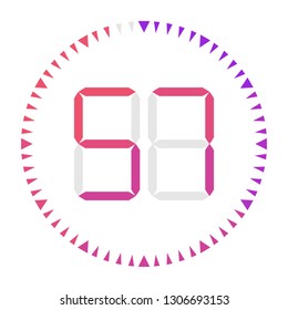 The   57 minutes, stopwatch vector icon, digital timer. Vector digital count down circle board with circle time pie diagram. Watch outline style design, designed for web and app.
