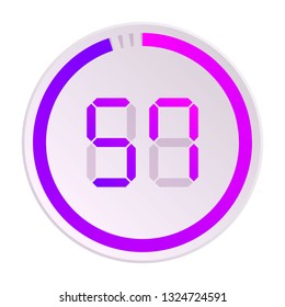 The 57 minutes, stopwatch vector icon, digital timer. Vector digital count down circle board with circle time pie diagram. Watch outline style design, designed for web and app.