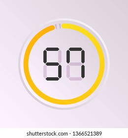 The 57 minutes, stopwatch vector icon, digital timer. Vector digital count down circle board with circle time pie diagram. Watch outline style design, designed for web and app.
