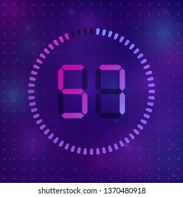 The 57 minutes, stopwatch vector icon, digital timer. Vector digital count down circle board with circle time pie diagram. Watch outline style design, designed for web and app.