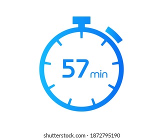 57 Minutes timers Clocks, Timer 57 mins icon, countdown icon. Time measure. Chronometer vector icon isolated on white background