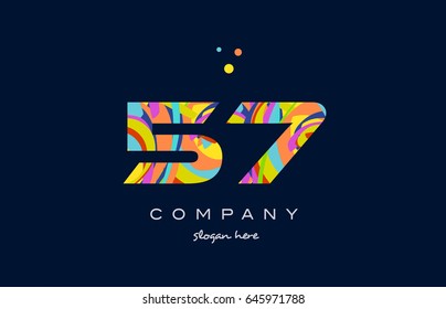 57 number digit numeral logo colored colorful rainbow acrylic modern creative vector icon design template