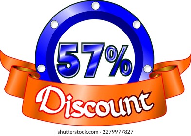 57% off, blue disk and orange ribbon, vector illustration for wholesale and retail, illustrative art, beautiful illustration, vector. God is good!