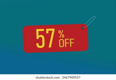 57% off. Fifty-seven percent discount banner. Red label on a blue background vector.