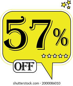 57% off Floating yellow balloon for promotional offers and discounts.