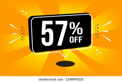 57% off. Orange banner with black balloon and special buy and sell offer