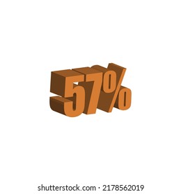 57 por ciento texto en 3D naranja. 57% texto 3D sobre fondo blanco. 57 por ciento Oferta especial, descuento y vector de etiqueta porcentual