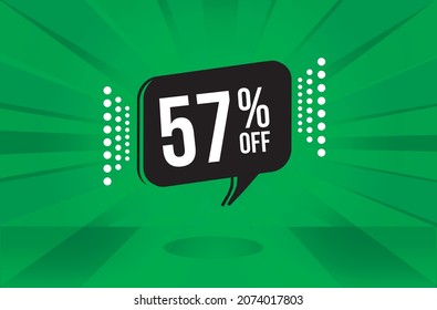 57 percent discount. Green banner with floating balloon for promotions and offers. Vector Illustration.