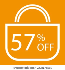 57 percent off. Orange banner with shopping bag illustration.