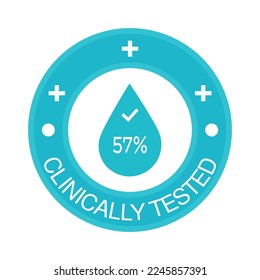 57% percentage clinically tested sign label vector art illustration. Blue Color isolated on white background.