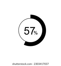 57% percentage infographic circle icons,57 percents pie chart infographic elements for Illustration, business, web design.