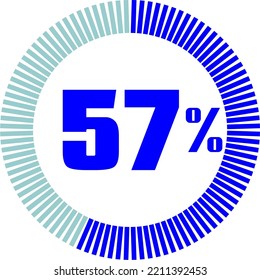 57 Percentage with Round Pie Chart. Economy, medical, sport and speed concept