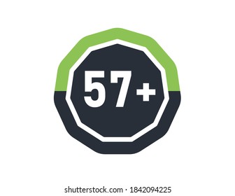 57 más aislado en un fondo blanco. Número de más de 57 